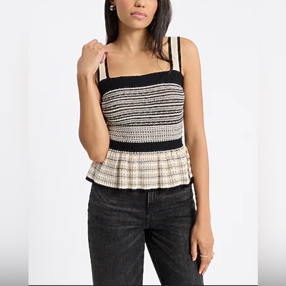 Express Striped Ribbed Peplum Sweater Tank